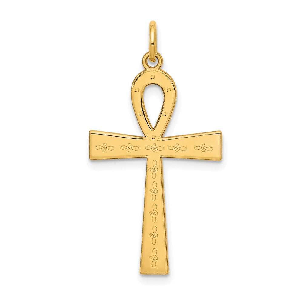 14k Yellow Gold 17 mm Laser Designed Ankh Cross Pendant (1.08 grams)