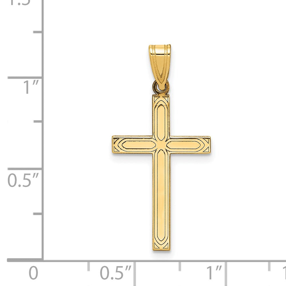 14k Yellow Gold 15 mm Solid Laser Etched Cross Pendant (0.81 grams)