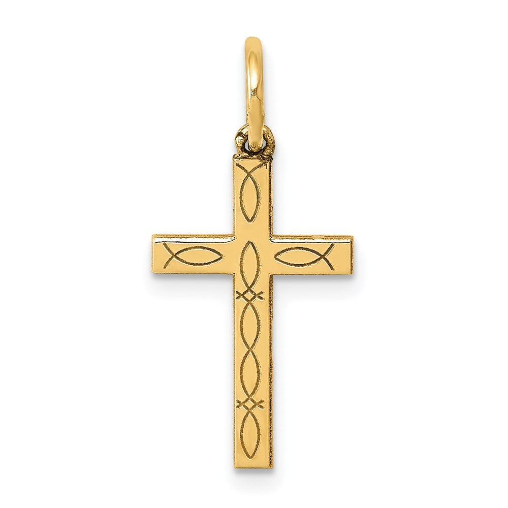 14k Yellow Gold 11 mm Laser Cut Ichthus Cross Charm (0.52 grams)