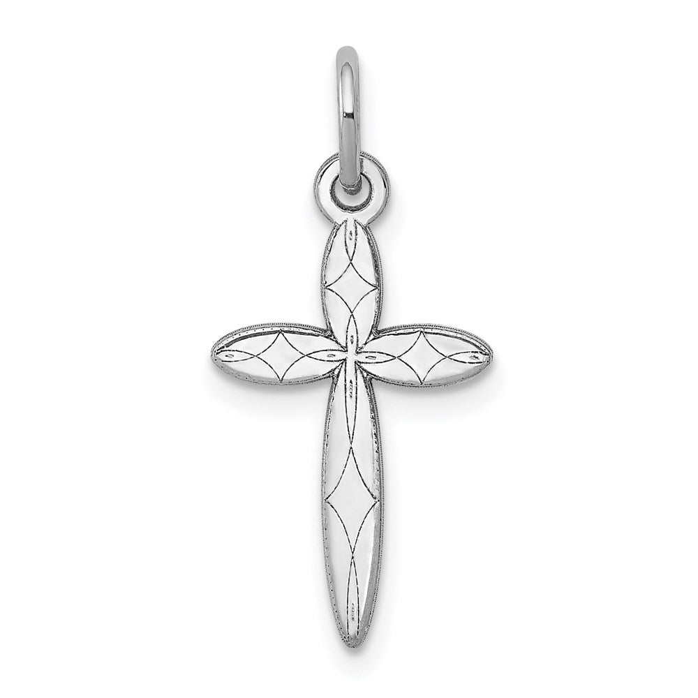 14k White Gold 11 mm Laser Designed Cross Charm (0.51 grams)