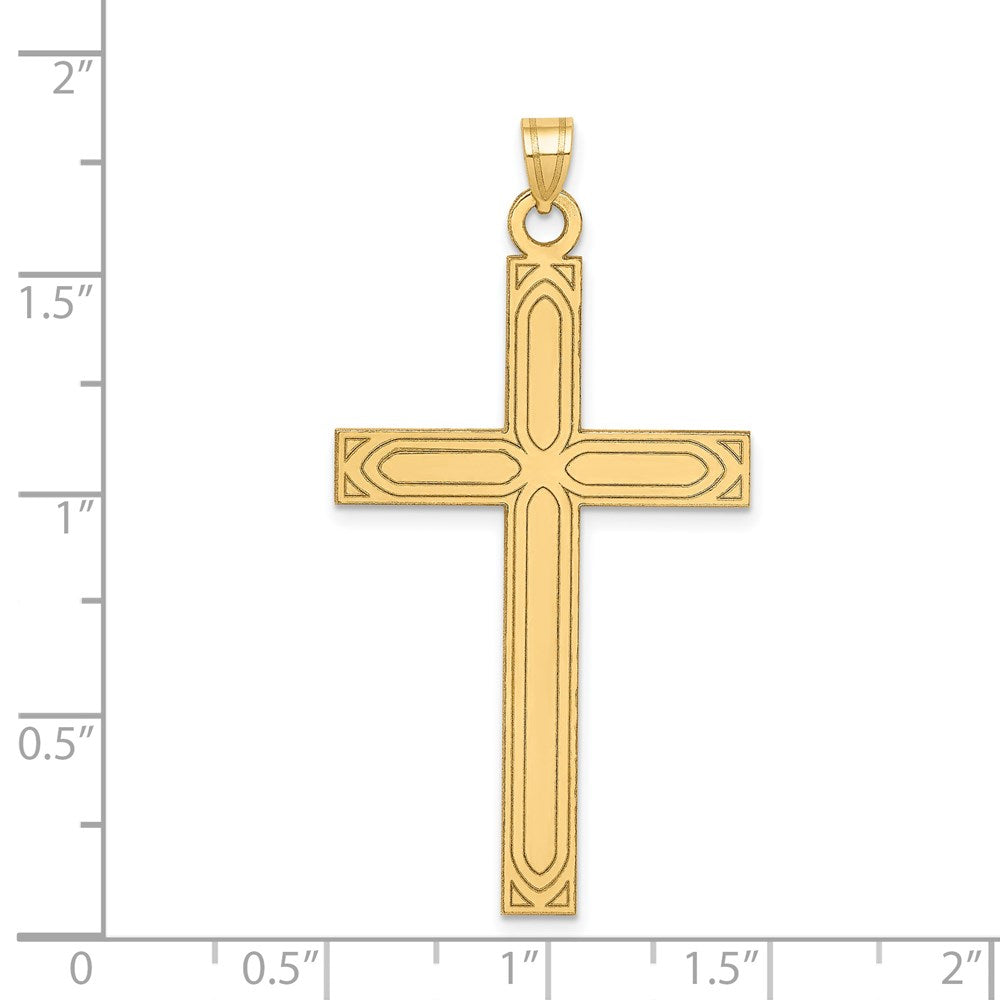 14k Yellow Gold 25 mm Solid Laser Etched Cross Pendant (2.38 grams)