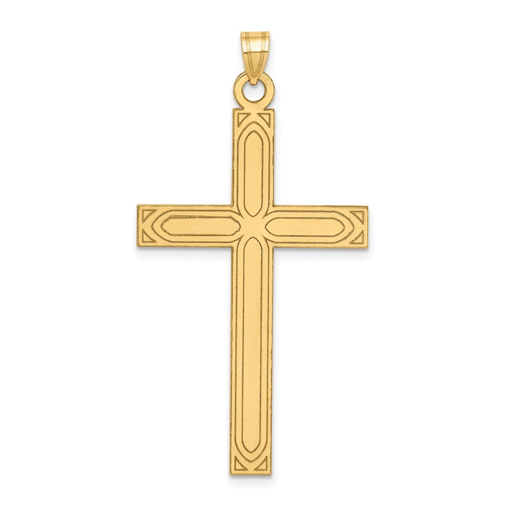14k Yellow Gold 25 mm Solid Laser Etched Cross Pendant (2.38 grams)