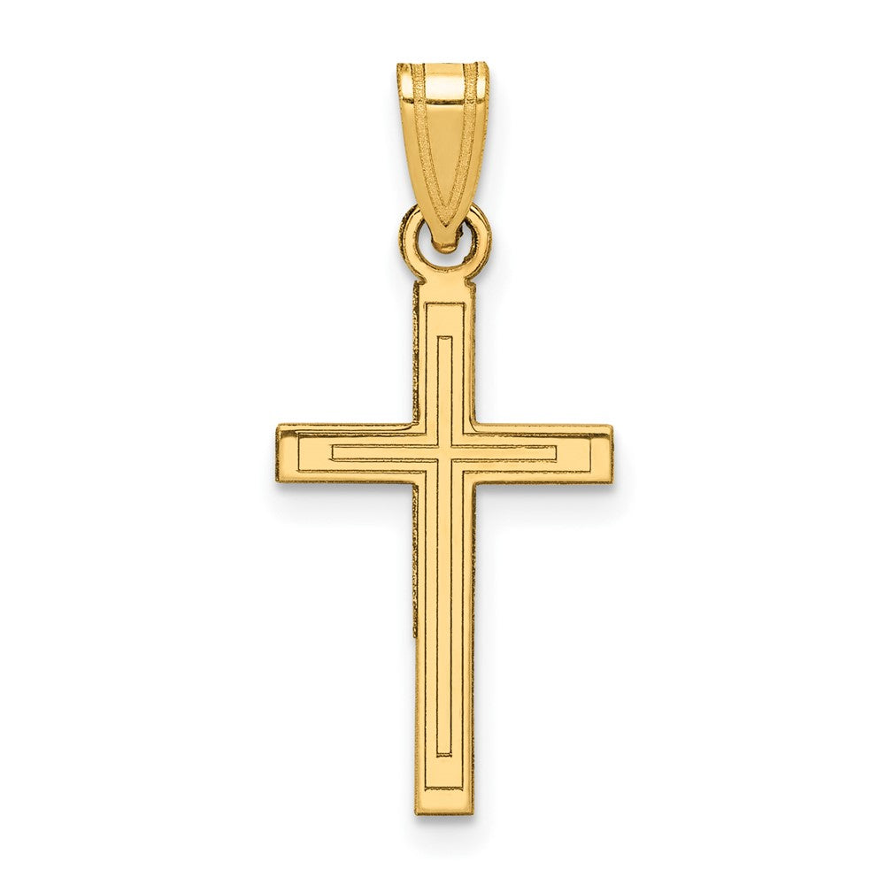 14k Yellow Gold 12 mm Solid Laser Etched Cross Pendant (0.6 grams)