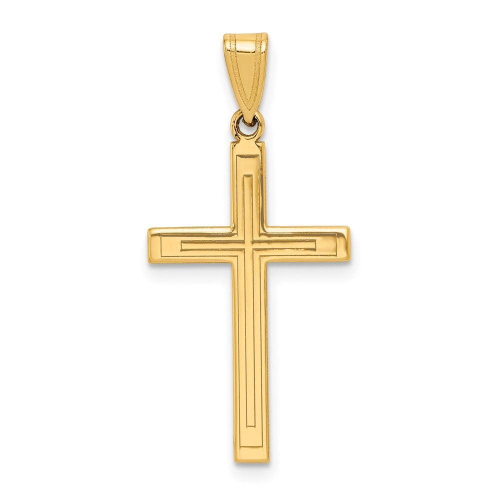 14k Yellow Gold 15 mm Solid Laser Etched Cross Pendant (0.82 grams)