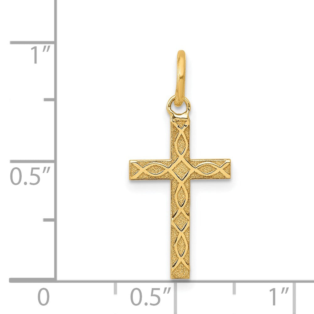 14k Yellow Gold 10 mm Laser Designed Cross Charm (0.48 grams)