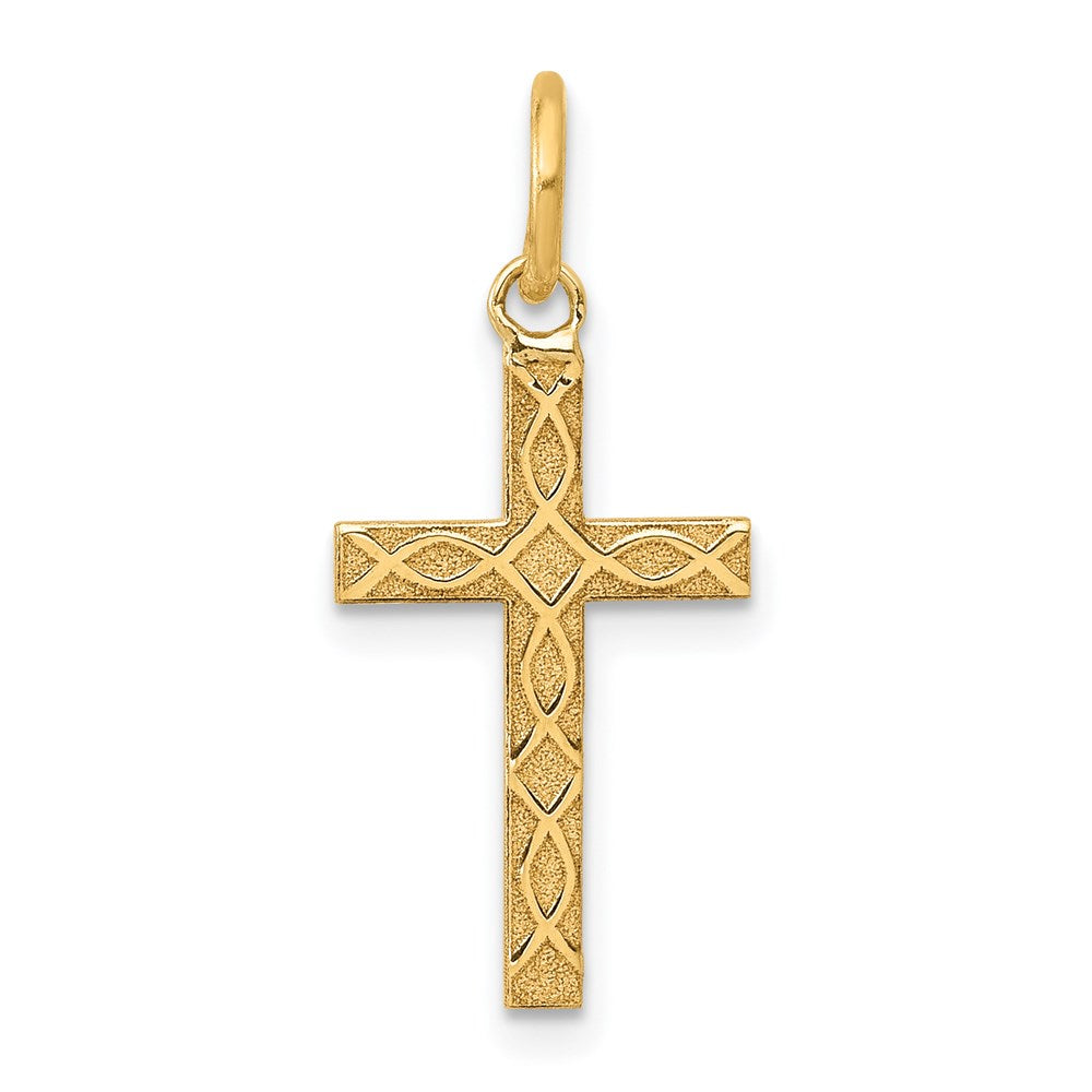 14k Yellow Gold 10 mm Laser Designed Cross Charm (0.48 grams)