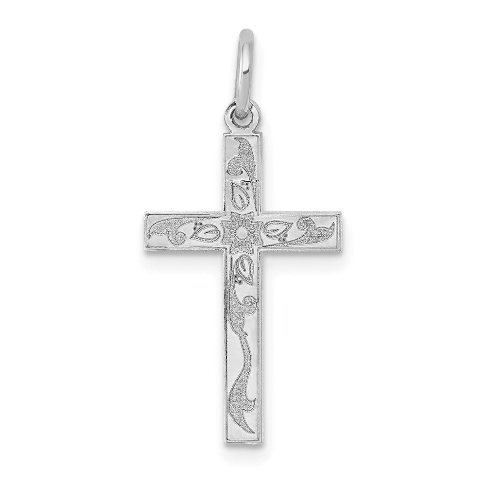 14k White Gold 11 mm Laser Designed Cross Charm (0.58 grams)