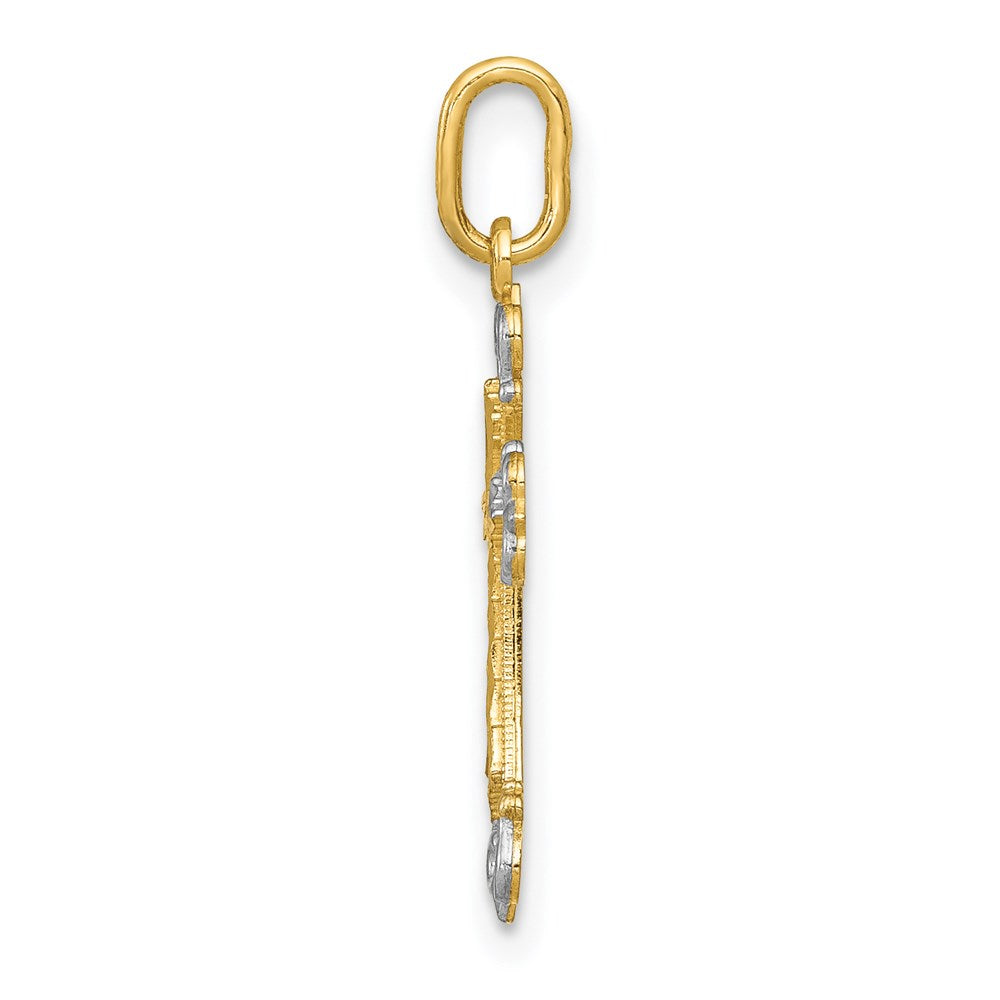 14k Yellow & Rhodium 11 mm Cross Charm (0.39 grams)