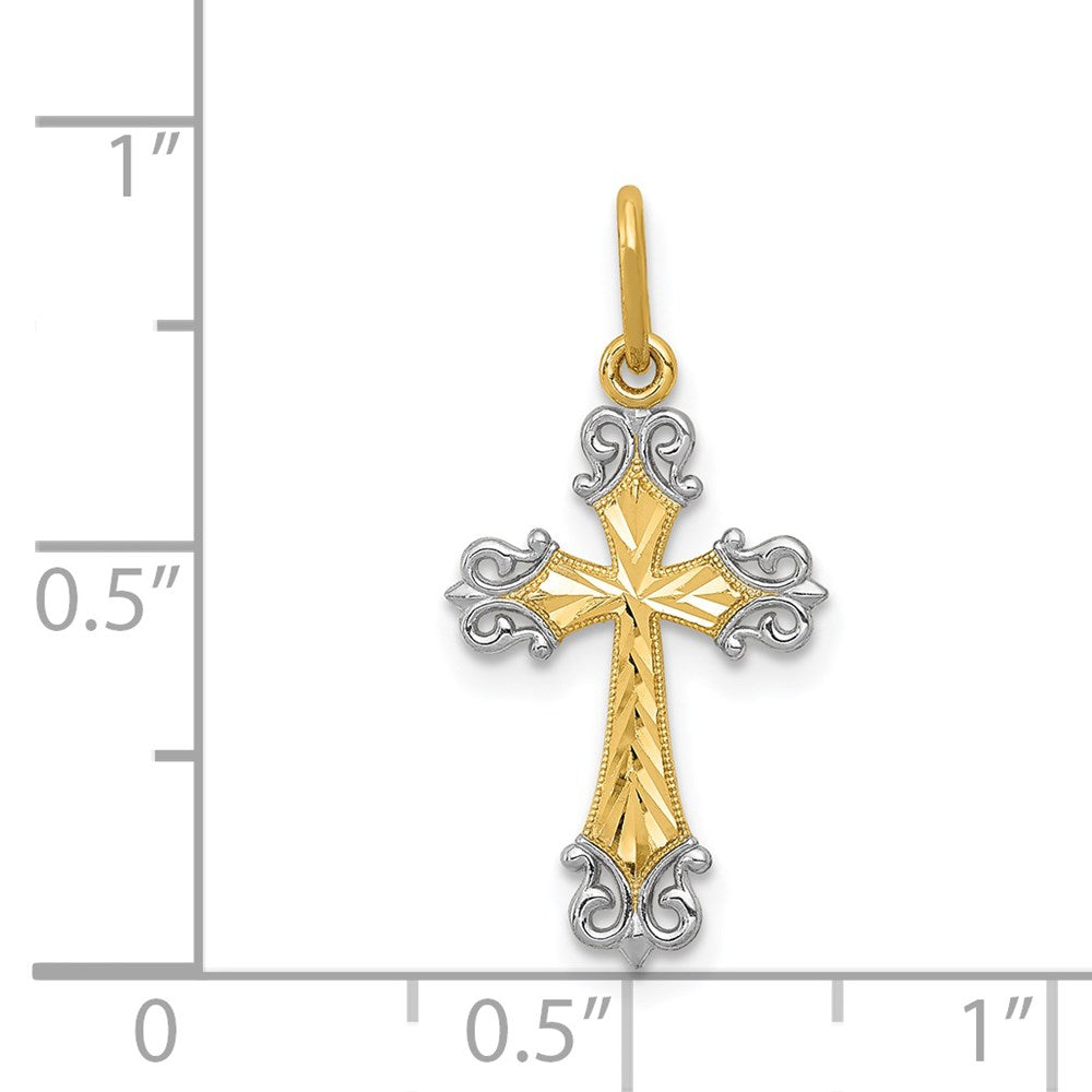 14k Yellow & Rhodium 11 mm Cross Charm (0.39 grams)