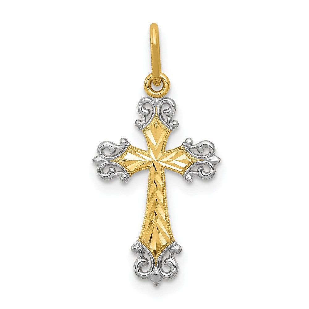 14k Yellow & Rhodium 11 mm Cross Charm (0.39 grams)