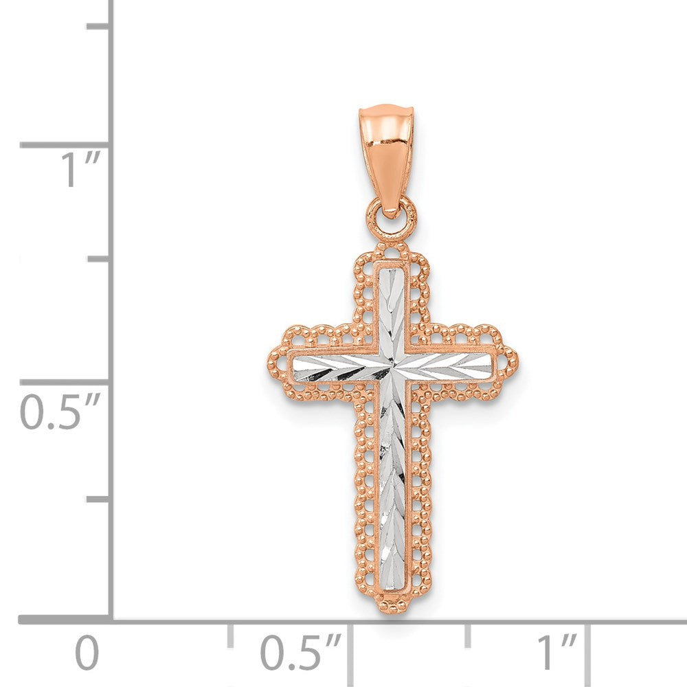 14k Rose Gold 13.75 mm Diamond Cut Cross Pendant (0.56 grams)