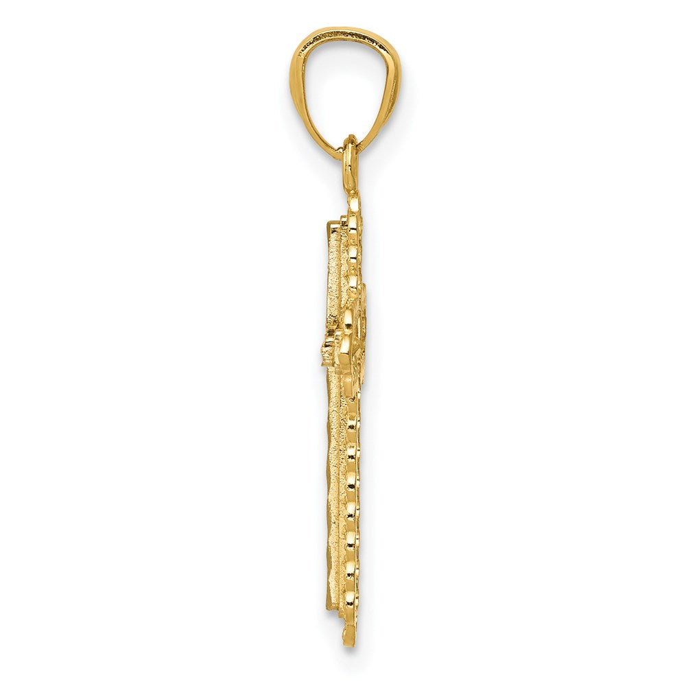 14k Yellow & Rhodium 13 mm Diamond Cut Cross Pendant (0.65 grams)