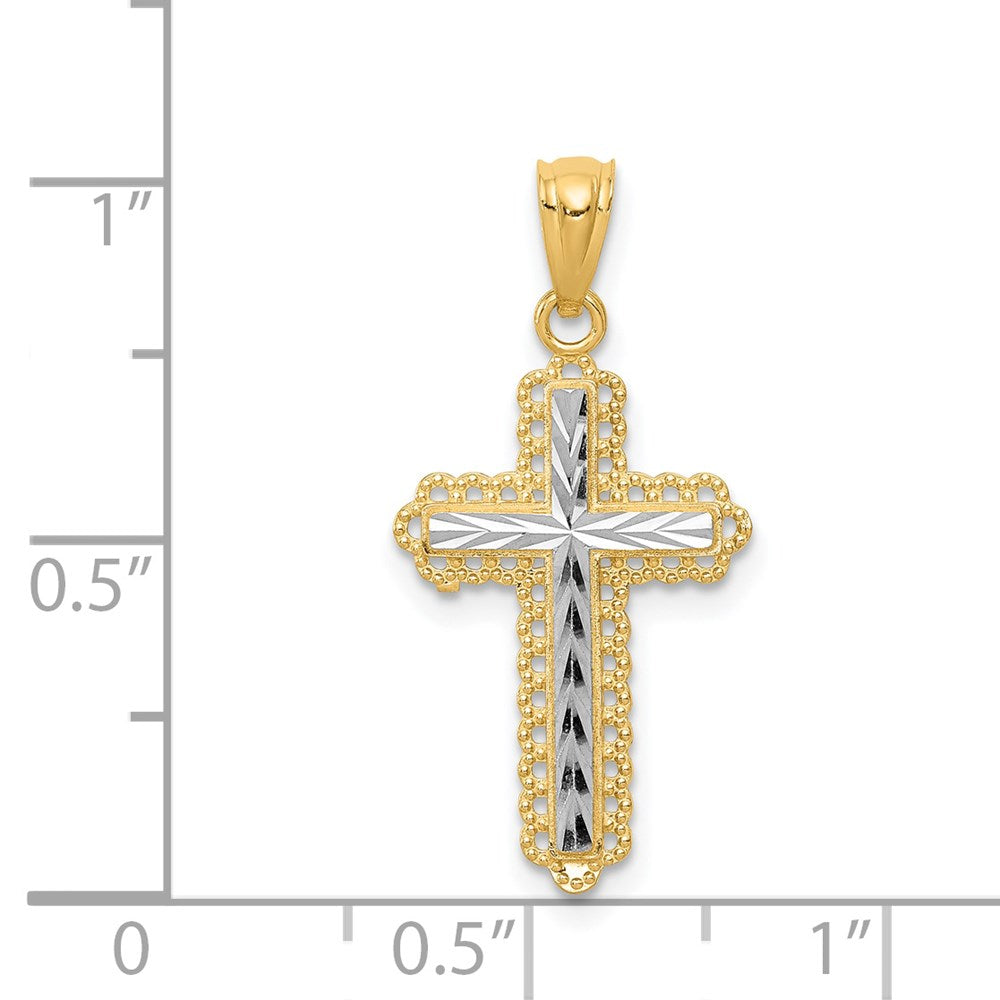 14k Yellow & Rhodium 13 mm Diamond Cut Cross Pendant (0.65 grams)