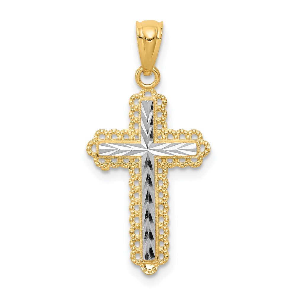 14k Yellow & Rhodium 13 mm Diamond Cut Cross Pendant (0.65 grams)