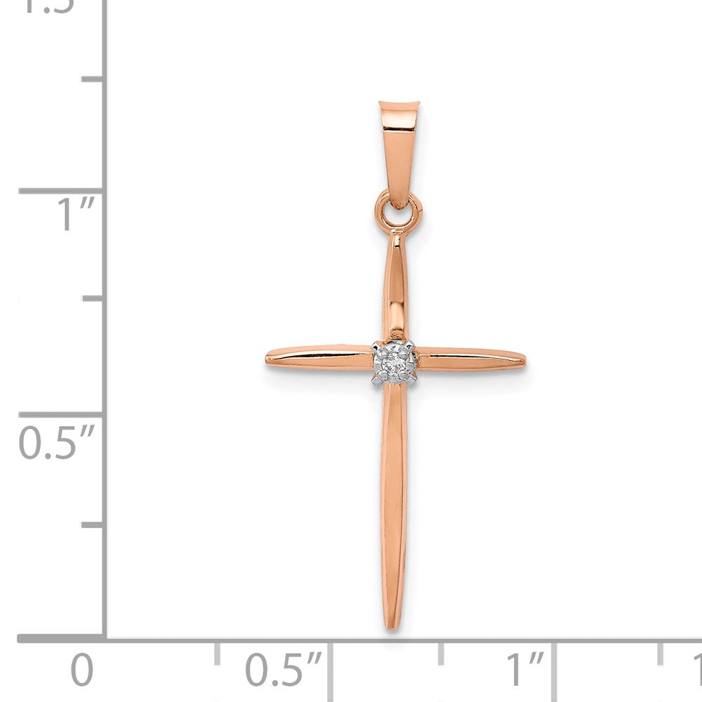 14k Rose Gold 15 mm Diamond Cross Pendant (0.88 grams)