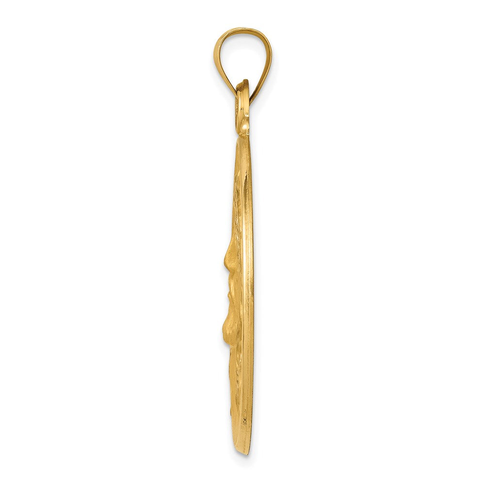 14k Yellow Gold 28 mm Polished and Satin Face of Jesus Medal Hollow Pendant (3.06 grams)