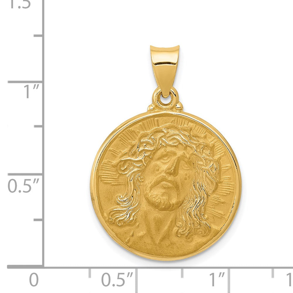 14k Yellow Gold 21 mm Polished and Satin Face of Jesus Medal Hollow Pendant (1.66 grams)