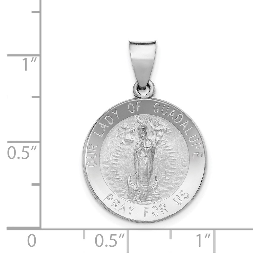 14k White Gold 18 mm Lady of Guadalupe Medal Hollow Pendant (1.3 grams)