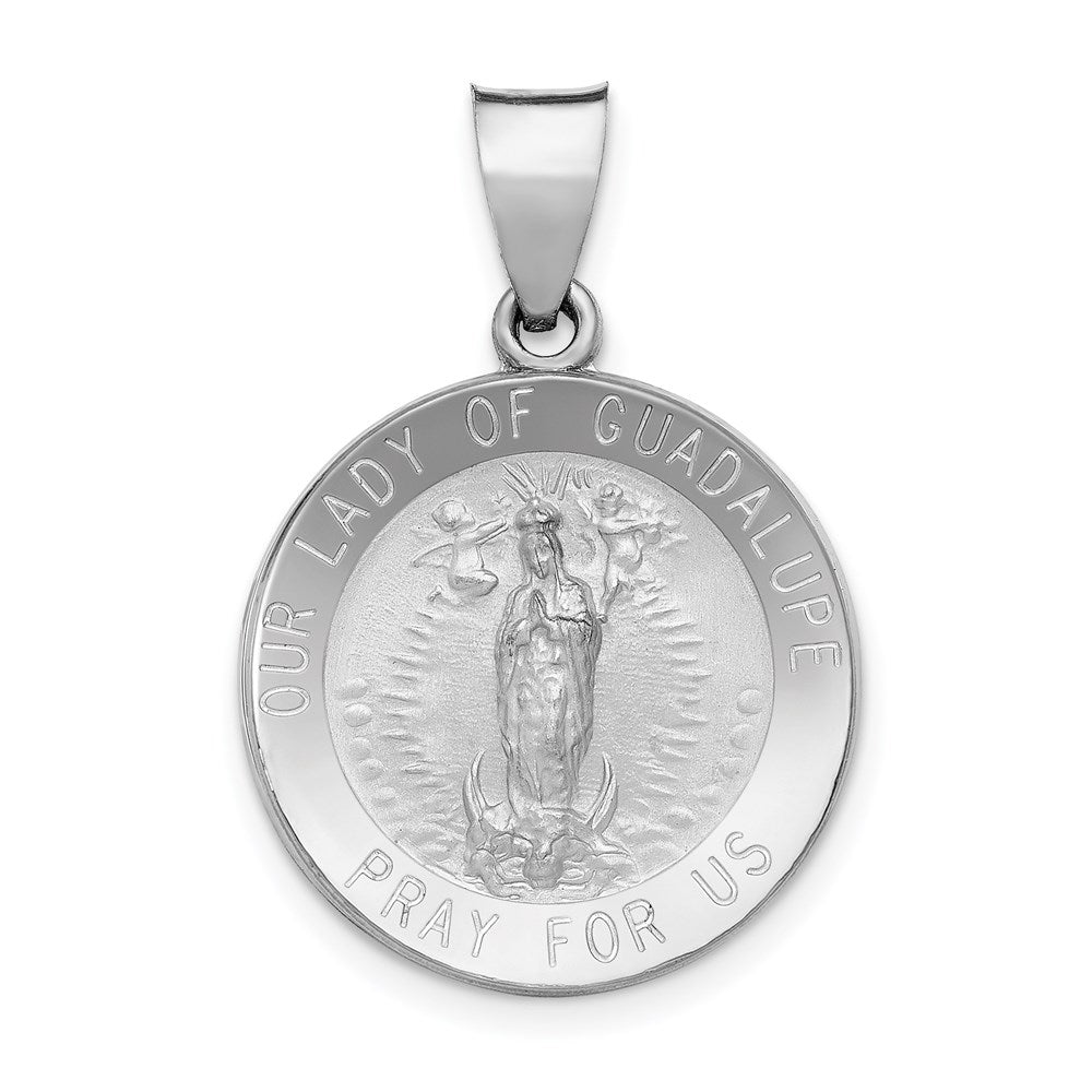 14k White Gold 18 mm Lady of Guadalupe Medal Hollow Pendant (1.3 grams)