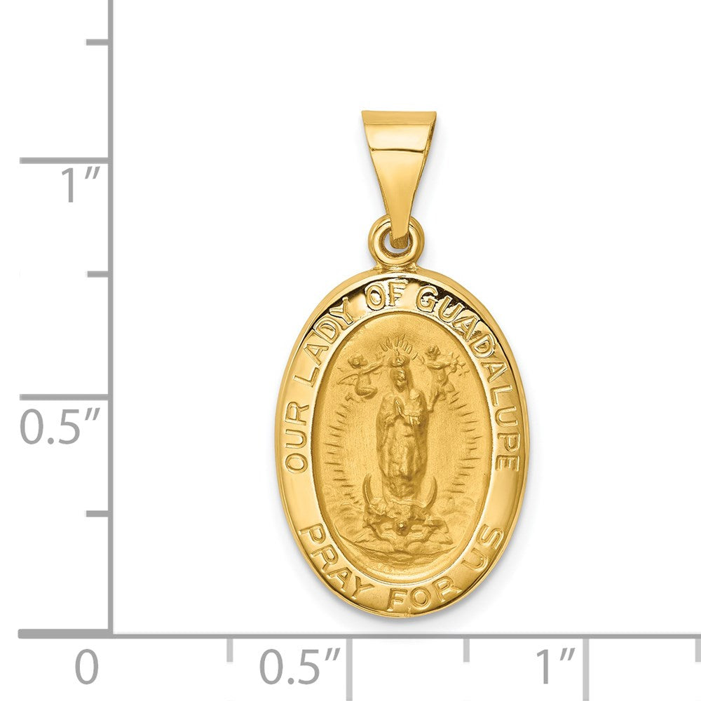 14k Yellow Gold 13 mm Polished and Satin Our Lady Guadalupe Medal Hollow Pendant (1.3 grams)