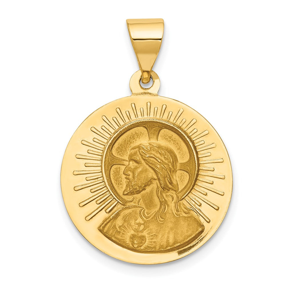 14k Yellow Gold 18.5 mm Matka Boska Czestochowska Reversible Medal Hollow Pendant (1.3 grams)