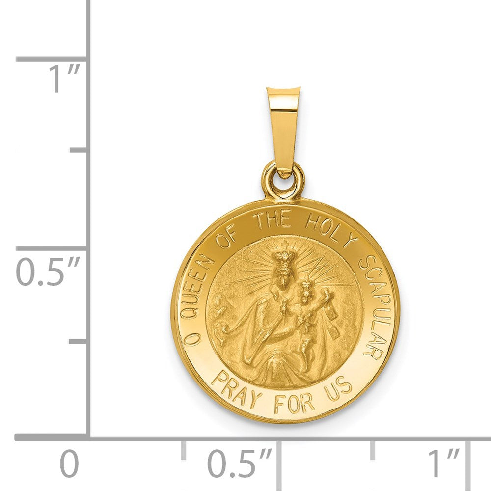 14k Yellow Gold 15.85 mm Queen Of The Holy Scapular Reversible Medal Hollow Pendant (0.88 grams)