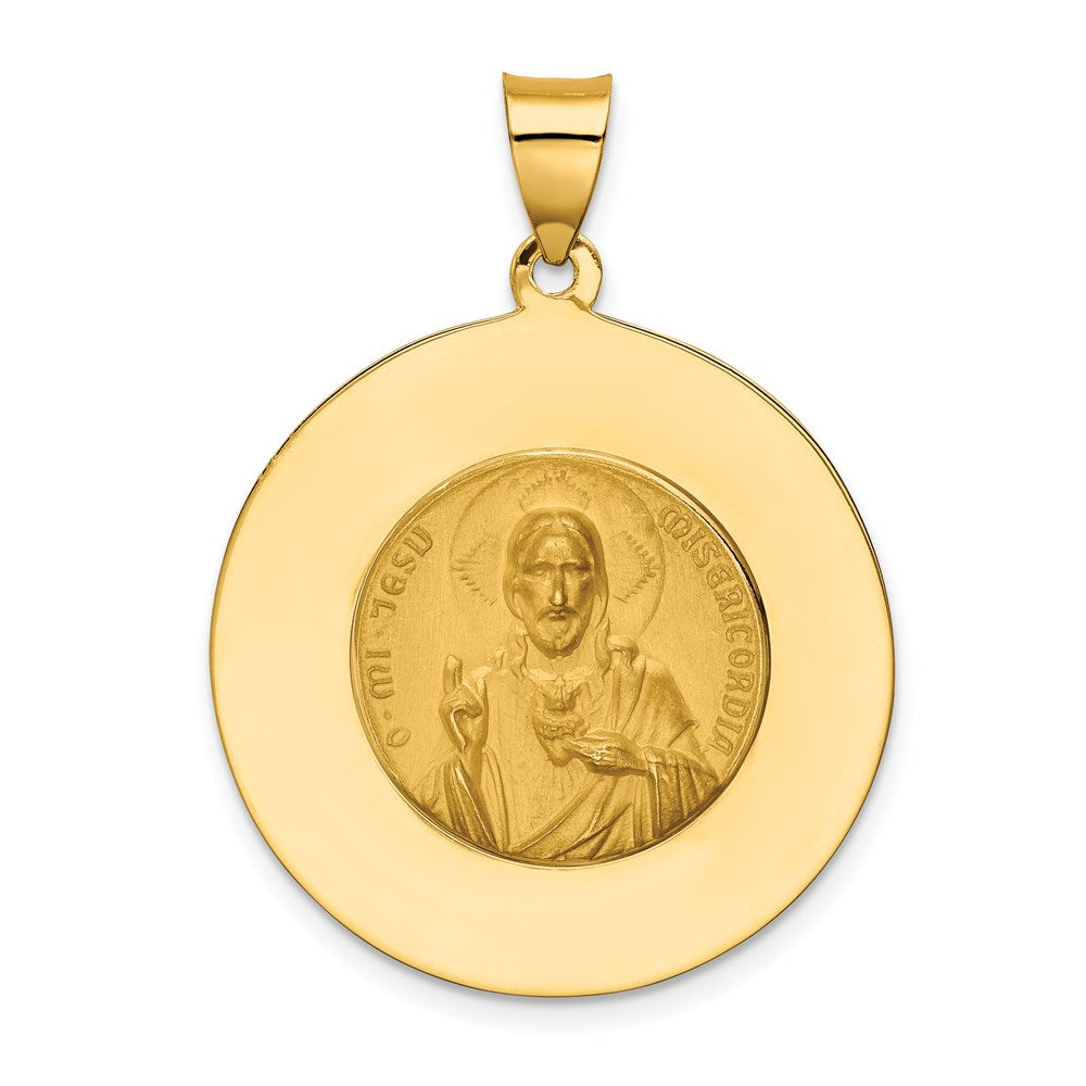 14k Yellow Gold 25 mm Queen of the Holy Scapular Reversible Medal Hollow Pendant (2.35 grams)