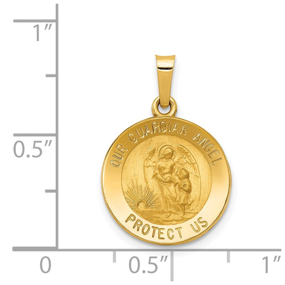 14k Yellow Gold 14.85 mm Polished and Satin Our Guardian Angel Medal Hollow Pendant (0.88 grams)