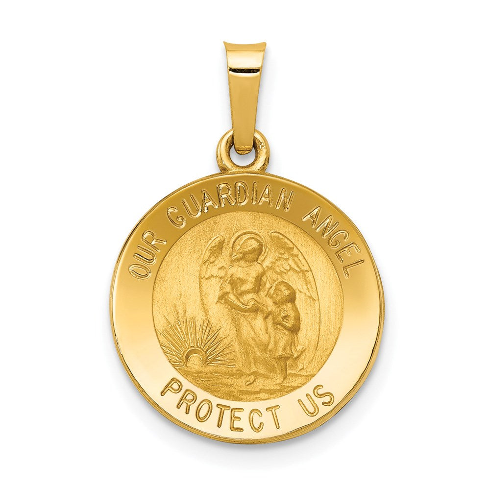 14k Yellow Gold 14.85 mm Polished and Satin Our Guardian Angel Medal Hollow Pendant (0.88 grams)