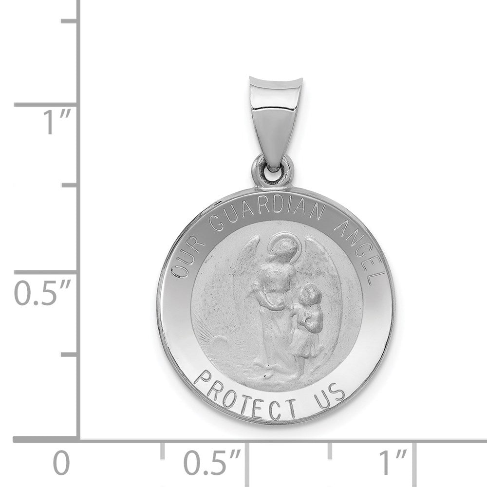 14k White Gold 18.5 mm Our Guardian Angel Medal Hollow Pendant (1.3 grams)