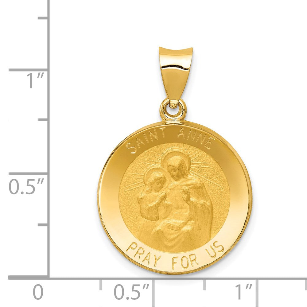 14k Yellow Gold 19 mm Polished and Satin St. Anne Medal Hollow Pendant (1.3 grams)