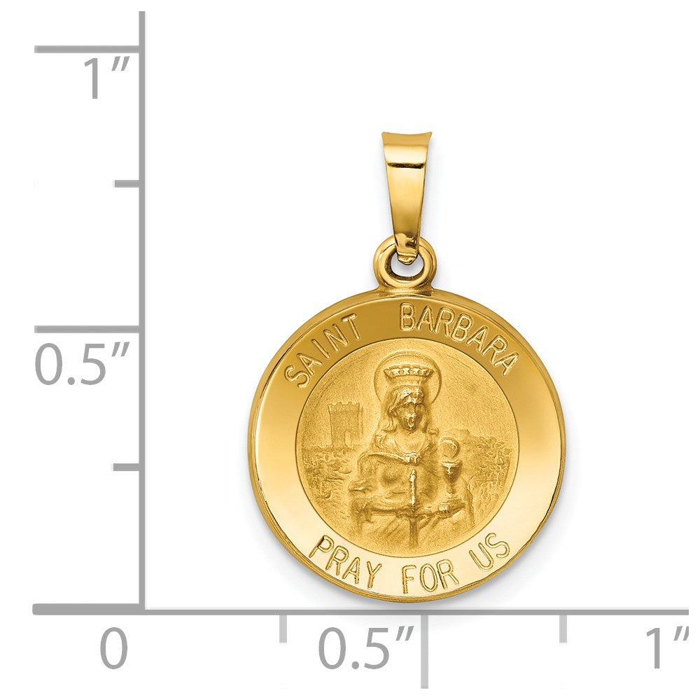 14k Yellow Gold 14.75 mm Polished and Satin St. Barbara Medal Hollow Pendant (0.88 grams)