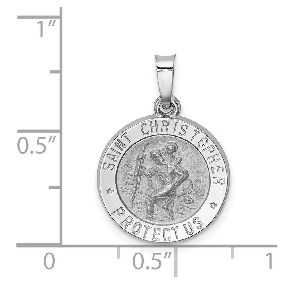 14k White Gold 15 mm Polished/Satin St Christopher Medal Hollow Pendant (0.88 grams)