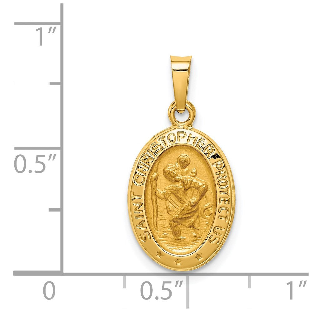 14k Yellow Gold 11.25 mm Polished and Satin St. Christopher Medal Hollow Pendant (0.88 grams)