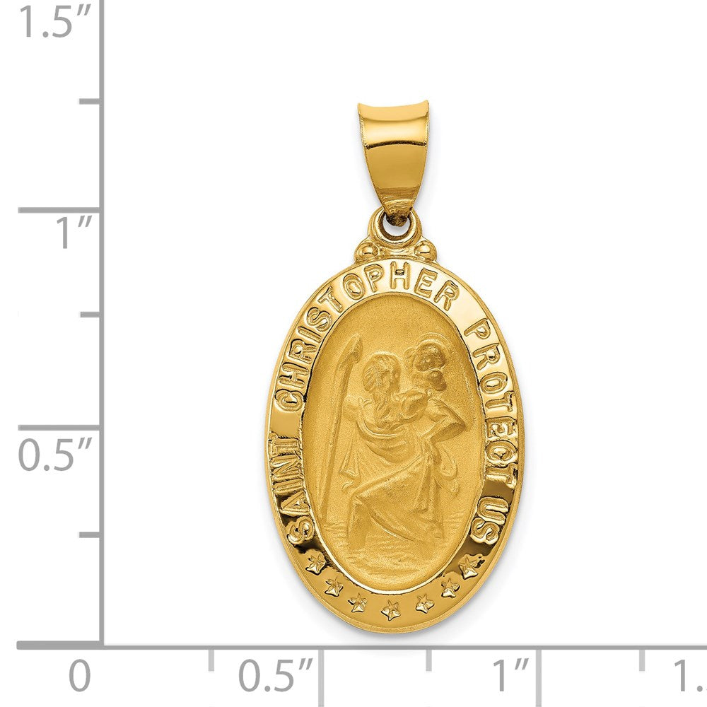 14k Yellow Gold 15.5 mm Polished and Satin St. Christopher Medal Hollow Pendant (1.36 grams)