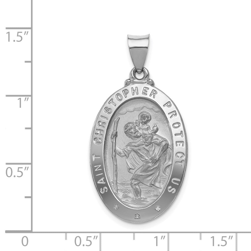 14k White Gold 18.5 mm Polished/Satin St Christopher Medal Hollow Pendant (2.18 grams)