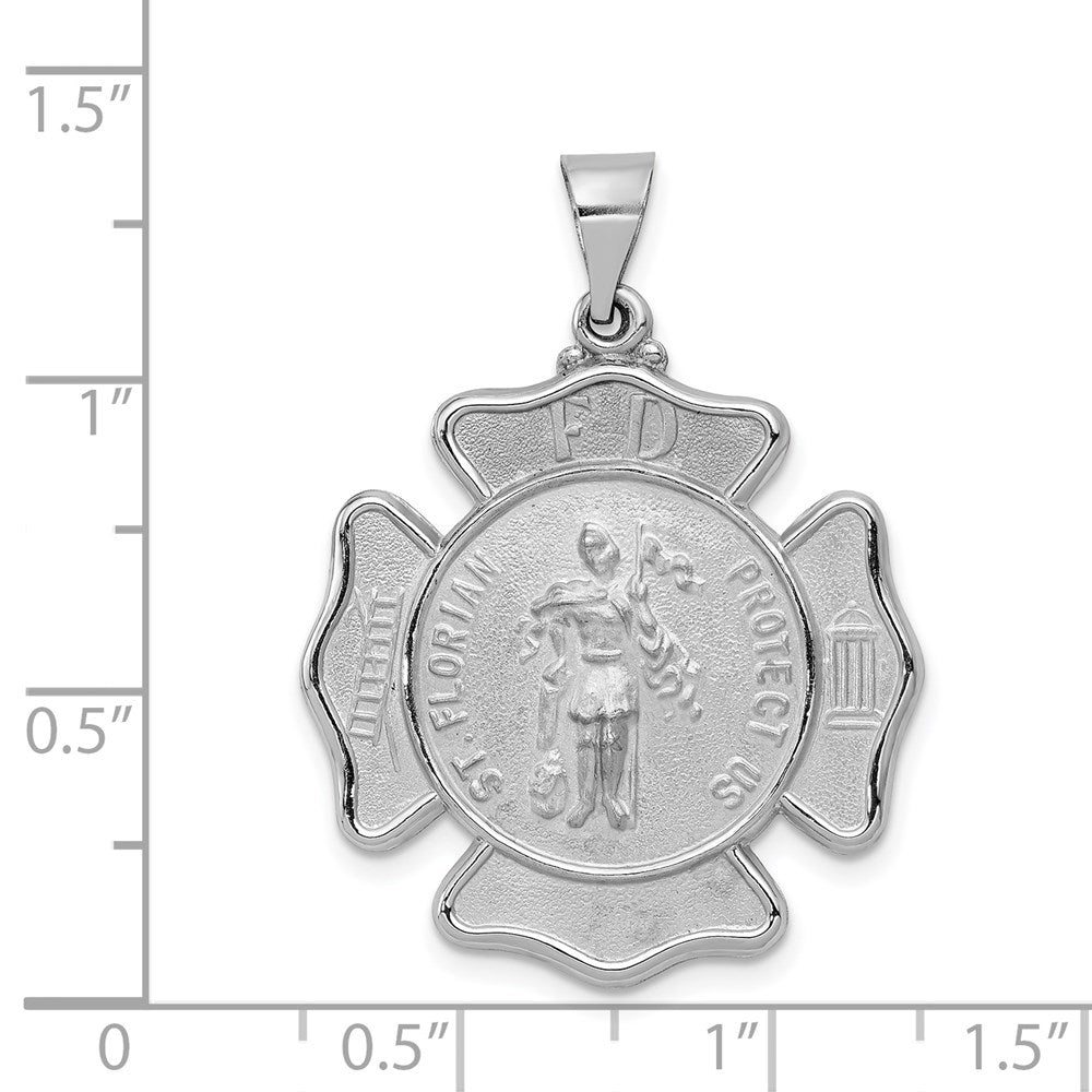 14k White Gold 25.75 mm Polish/Satin St Florian Badge Medal Hollow Pendant (1.9 grams)