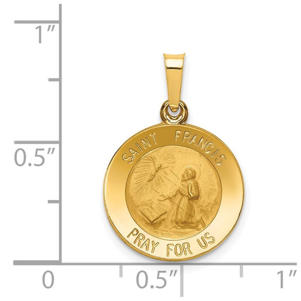 14k Yellow Gold 15.25 mm Polished and Satin St Francis Medal Hollow Pendant (0.88 grams)