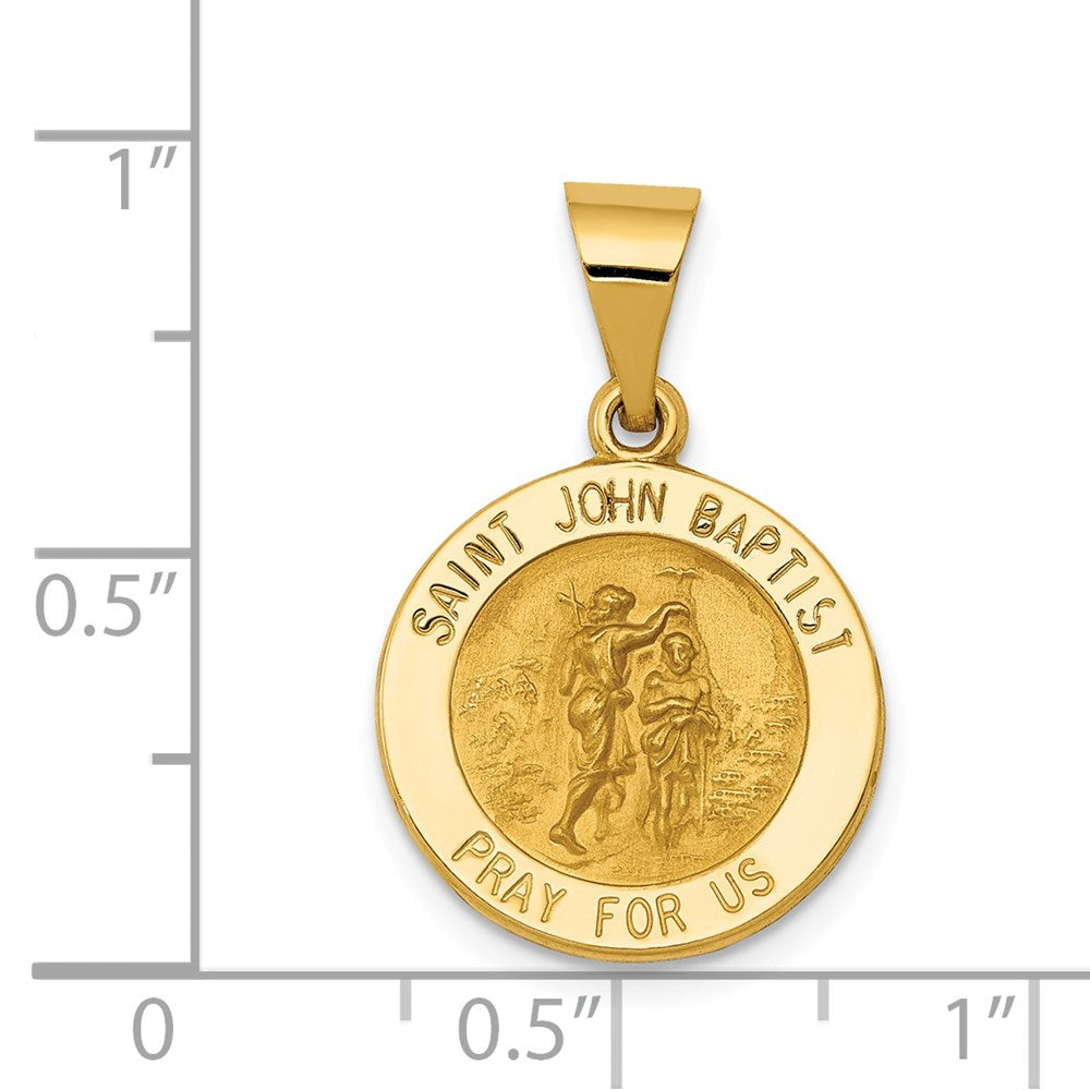 14k Yellow Gold 16 mm Polished and Satin St John Baptist Medal Hollow Pendant (0.88 grams)