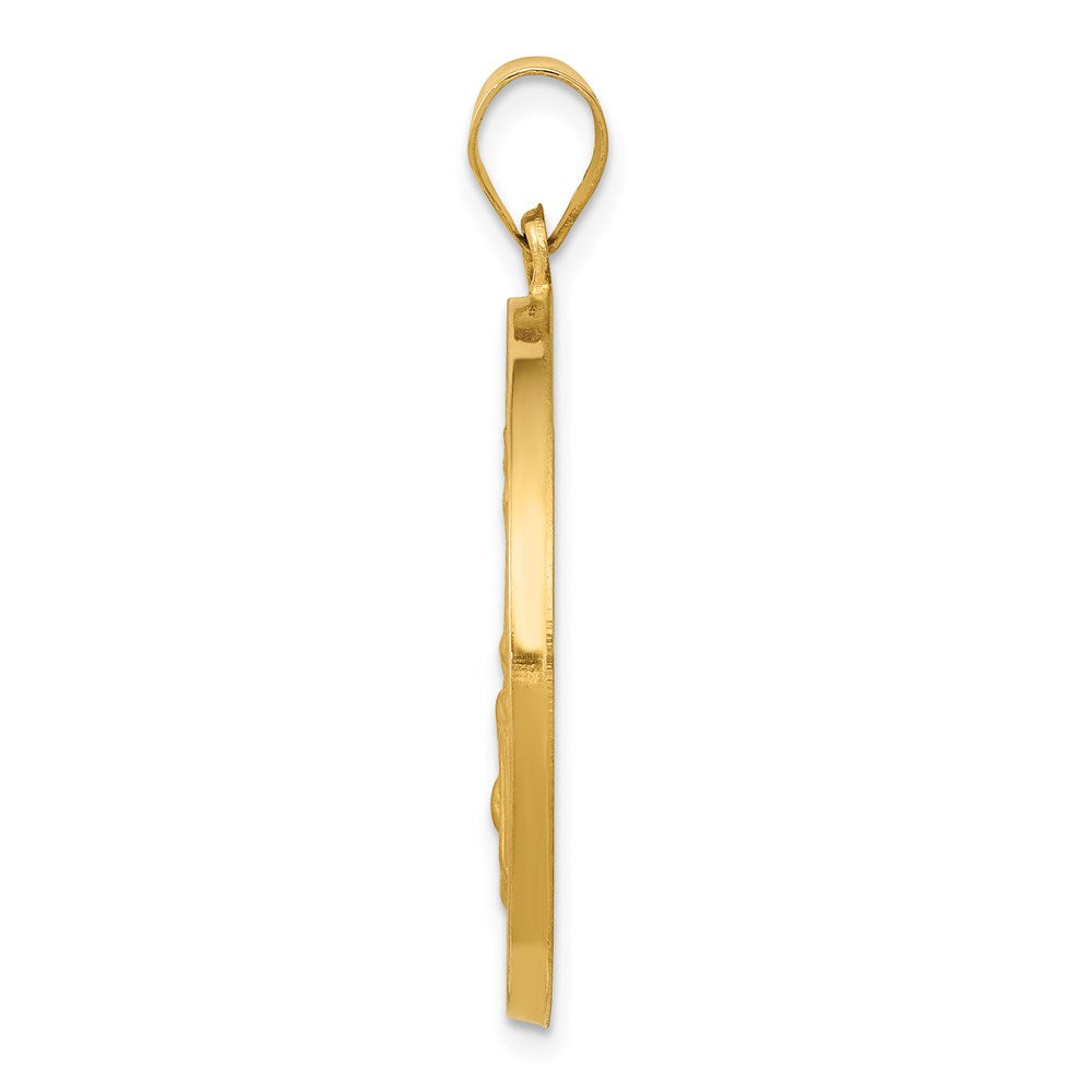 14k Yellow Gold 26 mm Polished and Satin St Joseph Medal Hollow Pendant
