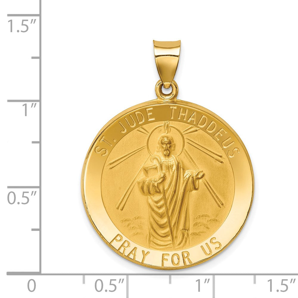 14k Yellow Gold 25.5 mm Polished and Satin St Jude Thaddeus Medal Hollow Pendant (2.35 grams)