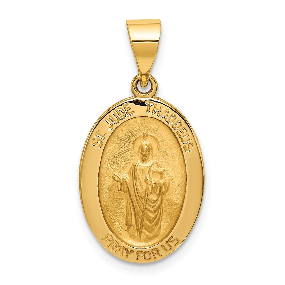 14k Yellow Gold 13.7 mm Polished and Satin St Jude Thaddeus Medal Hollow Pendant (1.3 grams)