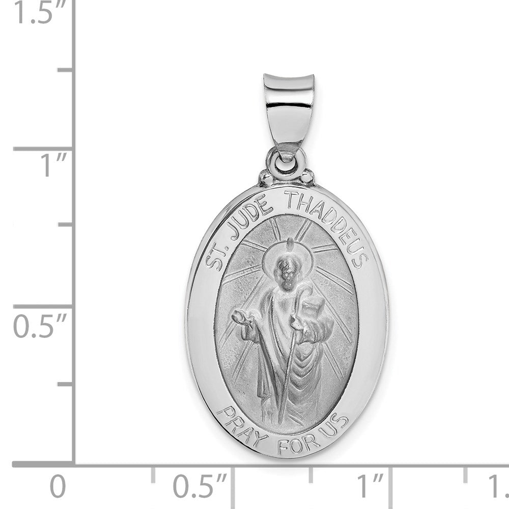 14k White Gold 16.5 mm Polish/Satin St Jude Thaddeus Medal Hollow Pendant (1.36 grams)