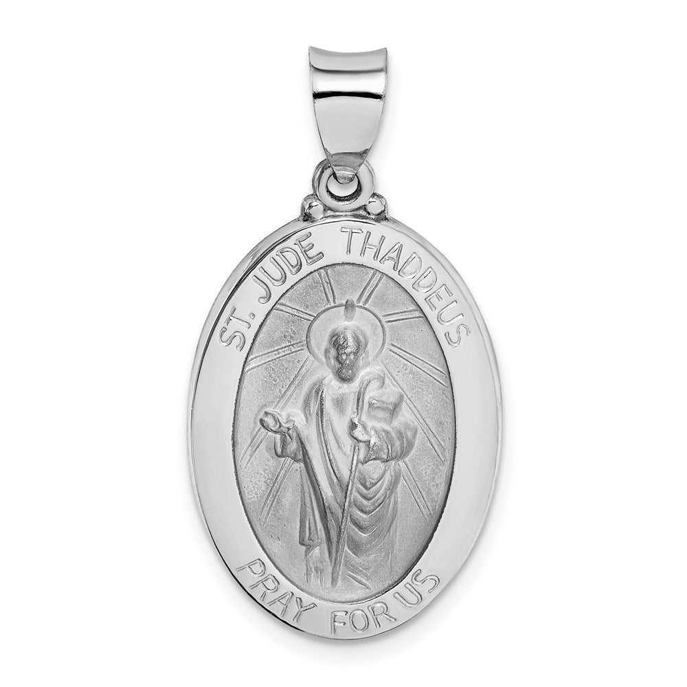 14k White Gold 16.5 mm Polish/Satin St Jude Thaddeus Medal Hollow Pendant (1.36 grams)