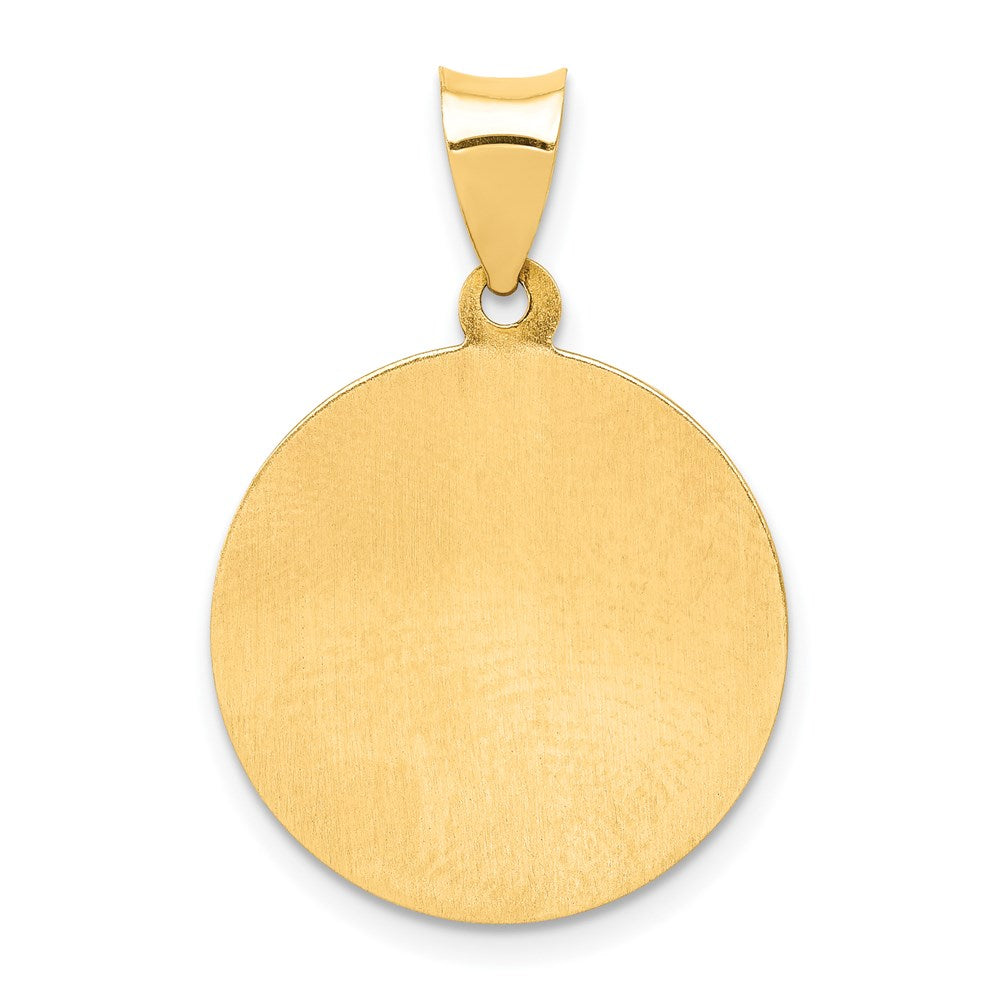 14k Yellow Gold 18 mm Polished and Satin St Michael Medal Hollow Pendant (1.3 grams)