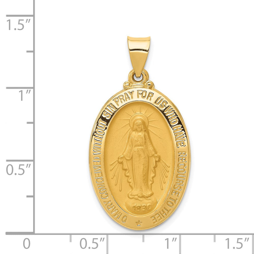 14k Yellow Gold 18 mm Polished and Satin Miraculous Medal Hollow Pendant (2.16 grams)