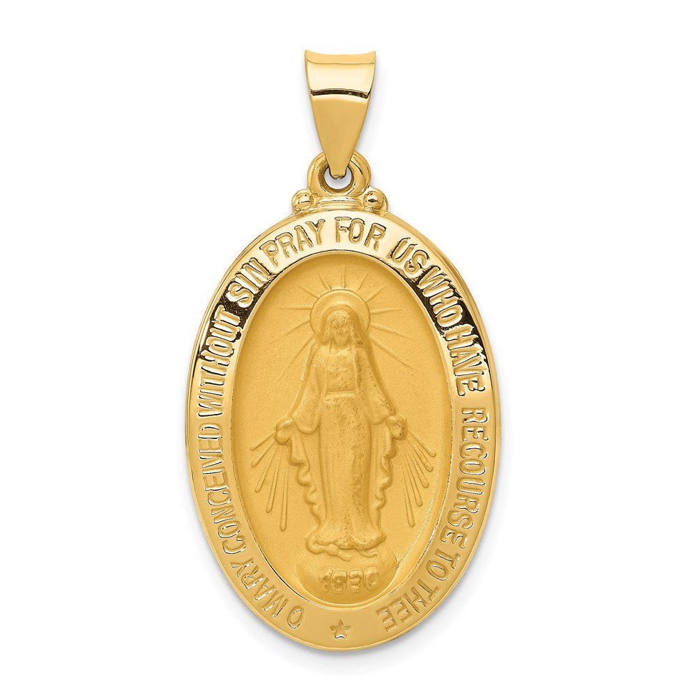 14k Yellow Gold 18 mm Polished and Satin Miraculous Medal Hollow Pendant (2.16 grams)