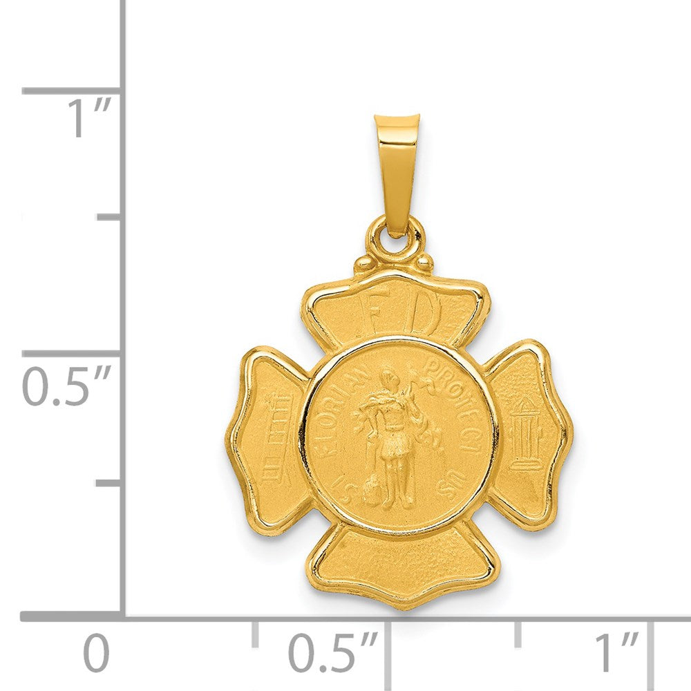 14k Yellow Gold 17.15 mm Polished and Satin St Florian Badge Medal Hollow Pendant (0.93 grams)