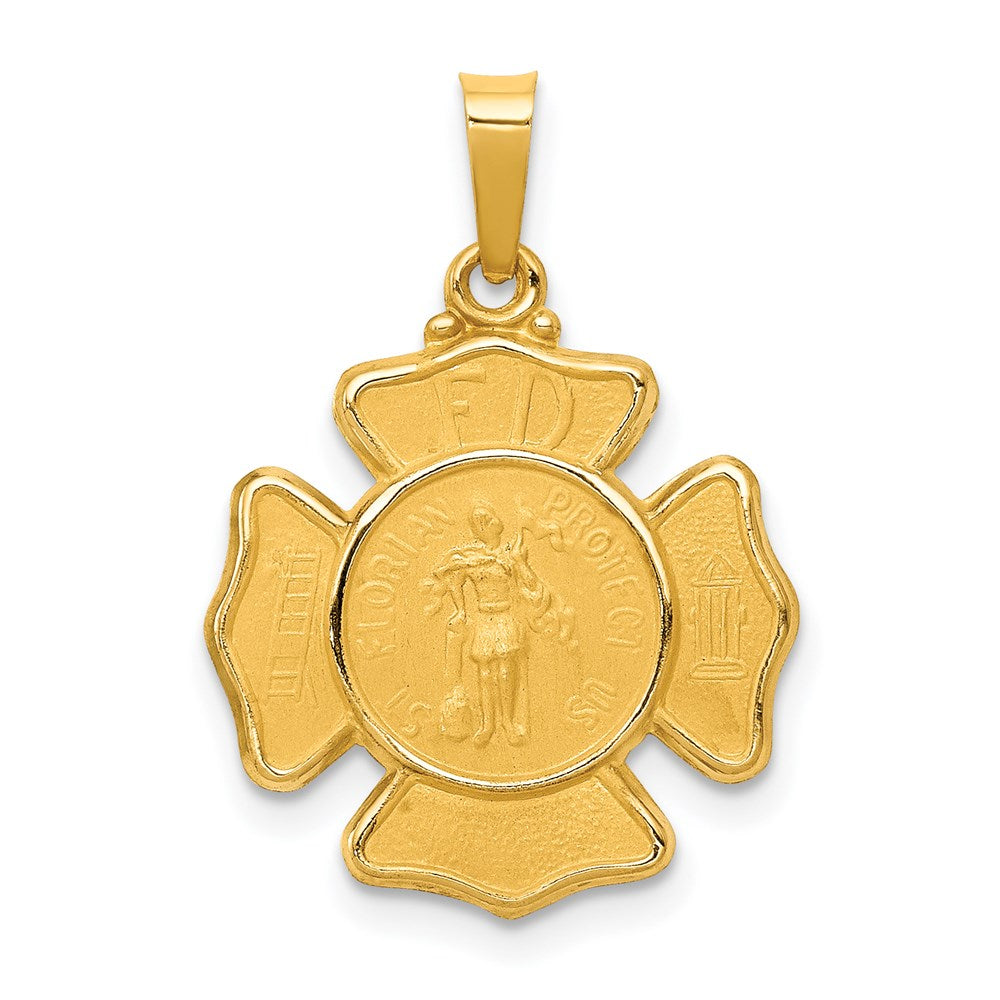 14k Yellow Gold 17.15 mm Polished and Satin St Florian Badge Medal Hollow Pendant (0.93 grams)