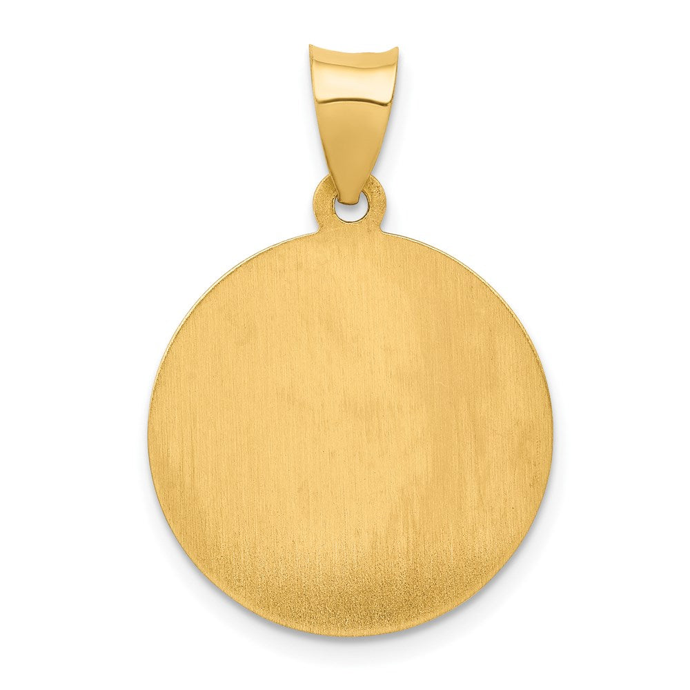 14k Yellow Gold 19 mm Polished and Satin St Patrick Medal Hollow Pendant (1.3 grams)